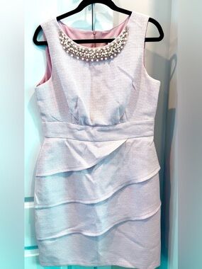 Pearl-Embellished Pink Sleeveless Sheath Dress